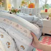 Juego de cuatro piezas de algodón puro tipo puff, grado A para maternidad e infancia, juego de sábana y funda de edredón frescas y sencillas estilo ins, juego de tres piezas de sábana bajera estilo dormitorio estudiantil