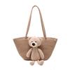 Bolsa Tejida de Gran Capacidad, Estilo Étnico, Oso de Peluche, Linda Bolsa de Paja, Bolso tipo Dumpling de un Solo Hombro para Mujer, Gran Capacidad