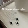 Collar de Plata de Ley S925 con Ágata Negra en Forma de Gota de Dongdaemun, Corea del Sur, es Simple y Versátil