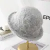 Chapéu de Lã Peluda Estilo Japonês para Mulheres com Circunferência da Cabeça Grande Borda Enrolada Formato Cúpula Outono e Inverno Chapéu de Pescador para Heattech