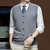 Cardigan de Lã Tricotado Sem Mangas Masculino 280g Calibre 12 Outono Inverno Xale Colete Acolchoado 100% Lã Australiana