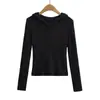 Suéter de Tricô Cinza com Capuz Estilo Relaxado Feminino Outono Novo Camisa Base Interna Suéter de Manga Longa Slim