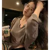 Camiseta de Manga Longa Waffle Feminina Tops Tendência 2025 Outono Estilo Coreano Solta Casual Branca Preguiçosa e Confortável Camiseta