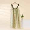 Bata de Noche para Mujer, Vestido de Tirantes de Verano, Algodón Puro, Teñido en Hilo, Holgado y Cómodo, Tallas Grandes, Moderno, Estilo Coreano, Vestido Sencillo para Casa