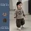 Conjunto infantil de forro polar para otoño e invierno, estilo casual para niños pequeños, sudadera de oso y pantalón de chándal a rayas conjunto de dos piezas, ropa de invierno para bebé