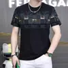 Moda de Verano Casual Estampada para Hombre de Manga Corta de Alta Calidad con Letras de Seda de Hielo Camiseta de Manga Corta Cuello Redondo Camiseta de Manga Corta para Hombre