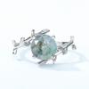 Anillo de Dedo de Piedra Musgo Verde Estilo Simple Europeo y Americano Lujo Ligero Vintage Plata S925 Anillo de Ágata Marina para Mujer Transfronterizo