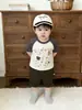 Conjunto Fresco de Verano para Niños y Niñas, Bebés y Niños Pequeños, Estampado de Bloques de Color Dibujos Animados Manga Corta Versátil Moda Jeans y Pantalones Casuales