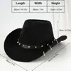 Sombrero Vaquero Occidental de Fieltro Negro Estilo Punk Decoración de Cinturón con Remaches Perforados Sombrero de Otoño Sombrero de Fiesta para Mujer