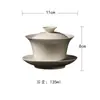 Miyuan Ceniza de Hierba Color Puro Cerámica Gaiwan Taza de Té Taza de Maestro Set de Té Kung Fu Colección Set de Accesorios Simples para Ceremonia de Té
