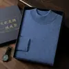 Suéter de cachemira amigable con la piel para hombres de mediana edad y jóvenes, cuello semialto, listo para usar, tejido sin costuras, capa base casual de alta gama