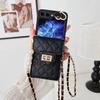 Para Capa de Celular Samsung ZFlip5 Bolsa de Cartão com Diamante Capa de Couro FLIP4 Corrente Transversal Capa Protetora de Cartão flip6