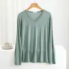 2024 Nuevo Estilo Camiseta Básica Fina de Manga Larga para Mujer Primavera y Otoño Modal Cuello en V Camiseta Interior Holgada Todo Fósforo Color Sólido Top