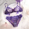 Conjunto de Lencería Sexy Morado Francés Transfronterizo Tentación Diversión con Bordados de Encaje Conjunto de Dos Piezas
