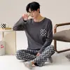 Pijama Masculino Primavera e Outono Conjunto de Manga Longa e Calça Comprida, Pulôver Casual Solto Oversized de Gola Redonda, Roupa de Casa Que Pode Ser Usada Fora