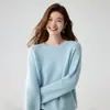 Suéter base de punto Kangbaolai para mujer, 25% seda de morera 75% cachemira, cuello redondo, mangas raglán, corte holgado, estilo casual