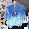 Camiseta de Verano con Degradado de Manga Corta para Niñas, Nuevo Top Estampado, Estilo Coreano, Holgada, Elegante, Transpirable y Moderna para Niños Medianos y Grandes
