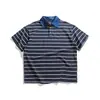 Yidao Vintage 2026 Verão Nova Camisa Polo Listrada Patchwork Masculina Tendência Solta Color Block Gola Reversível Manga Curta Camiseta