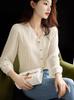 Tejido de Punto de Seda de Hielo para Mujer de Manga Larga 2023 Nuevo Principios de Otoño Corte Delgado Calado Tencel Moda Suelto Cuello en V Top Básico