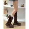 Botas de caballero con suela gruesa por encima de la rodilla para mujer, estilo retro, versátiles, que aumentan la altura y adelgazan, con solapa de doble uso.