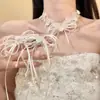 Collar Gargantilla de Encaje con Lazo de Perlas y Flores Retro Tao Cadena para el Cuello de Vestido de Novia