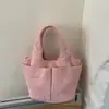 Bolso Cubo de Pana de Gran Capacidad a la Moda para Viajes Cotidianos Bolso de Mano Casual de Nicho Bolso Tipo Canasta de Picnic de Color Sólido Simple