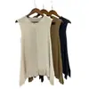 Elegante Top Sin Mangas para Mujer, Camiseta sin Mangas de Cuello Redondo, Diseño Irregular de Borlas, Caída Holgada, Pliegues de Escamas de Pescado, Camiseta Issey Miyake