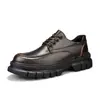 Zapatos Derby de cuero para hombre estilo británico con cordones, zapatos de cuero para exteriores, tendencia gruesa, casual, formal, zapatos de cuero al por mayor