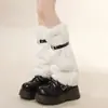 Polainas de Piel de Cordero con Pelo y Cremallera Estilo Y2K Retro Personalidad Calentadores de Piernas Color Marrón para Combinar con Botas Calcetines para Piernas