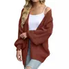 Amazon Comércio Exterior Cardigã de Tricô Grosso com Manga Lanterna Feminino Outono/Inverno 2026 Novo Suéter de Malha com Bolsos Casaco Feminino