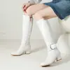 Botas femininas de cano alto com sola de borracha transfronteiriças, botas de couro de cor sólida para outono e inverno, botas estilo Martin femininas com bico redondo, zíper lateral, leves, tamanho grande