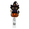 Nuevo popular Halloween gato negro fantasma médico festivo acrílico giratorio retráctil portajoyas de identificación