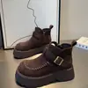 Botas da Moda de Solado Grosso Femininas Temperamento Tendência Botas Curtas de Camurça Sapatos Birken Canguru Feitos à Mão 2026 Primavera Novas Botas Curtas