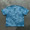 Camiseta de Manga Corta Tie-Dye Pesada Personalizada con Bordado de Parche para Hombre, Camiseta Holgada Estilo Retro Americano