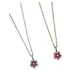 Collar vintage de flor roja rosa de cinco pétalos, cadena para la clavícula de lujo ligero de nicho de alta gama, elegante y exquisito, collar versátil