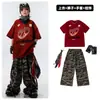 Ropa Urbana de Moda para Niños Hip-Hop Conjunto de Pantalones Cortos Camuflados de Manga Corta para Niños Atrevidos Atuendo de Pasarela para Niñas Hip-Hop
