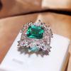 Celebrante on-line Live Hot Selling New Product Simulation Emerald Tourmaline Open Ring Female Luxury Princess Square Full Diamond Ring
