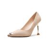 9333-1 Zapatos de Tacón Alto para Mujer Puntera Metálica Gamuza Tacón de Aguja Zapatos para Ir al Trabajo Zapatos Profesionales Estilo Diario Blanco Francés Gama Alta