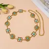 Cadena de Cintura Transfronteriza Cadena para el Vientre para Mujer, Falda Versátil, Estilo Bohemio de Verano, Vintage Turquesa Incrustada con Cinturón Dorado