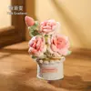 Planta de rosa artificial tejida en maceta, producto terminado hecho a mano a crochet, flor artificial para decoración de escritorio en casa, venta al por mayor de regalos, flor de hilo