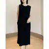 Vestido de Alta Gama Verano 2026 Estilo Francés Vestido Recto tipo Chaleco con un Toque de Lujo Ligero Vintage, Vestido Negro Pequeño de Cuello Redondo para Mujer