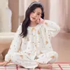Pijama de Niña Estilo Princesa Primavera y Otoño Manga Larga Pantalón Largo Cuello de Encaje Infantil Cardigan Ropa de Casa Algodón Nube Conjunto de Dos Piezas