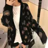 Casaco Suéter Solto Estilo Coreano Feminino Outono e Inverno Novo Moda Retrô Elegante Estampa de Leopardo Cardigan de Tricô Manga Longa Top Tendência