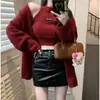 Atuendo Atmosférico y Elegante: Suéter Abrigo Estilo Perezoso para Mujer, Conjunto de Dos Piezas de Cárdigan Tejido de Longitud Media, Estilo Coreano, Suave