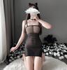 Comercio exterior, lencería sexy con volantes, falda transparente a rayas, calcetines de una pieza abiertos, tentación, venta al por mayor