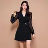Transfronterizo Primavera 2026 Estilo Coreano Elegante Nuevo Ajustado Cuello de Solapa Patchwork Cintura Definida Plisado Bodycon Vestido de Moda