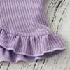 Bolero de punto con borde de oreja de madera morada para bebé niña + Vestido sin mangas con estampado floral y lazo + Conjunto de dos piezas Clase A para otoño