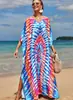 Moda Europeia e Americana Transfronteiriça 2025 Vestido de Praia Estampado de Bali Estilo Roupão Férias na Costa Proteção Solar Estilo Casual