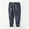 8236 verano nuevo lino puro transpirable pantalones de cordón para hombre color liso simples casuales pantalones para hombre una generación de pelo