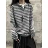 Estilo Old Money Camiseta Henley Listrada Falsa de Duas Peças Manga Longa Masculina Outono Solta Versátil Casual